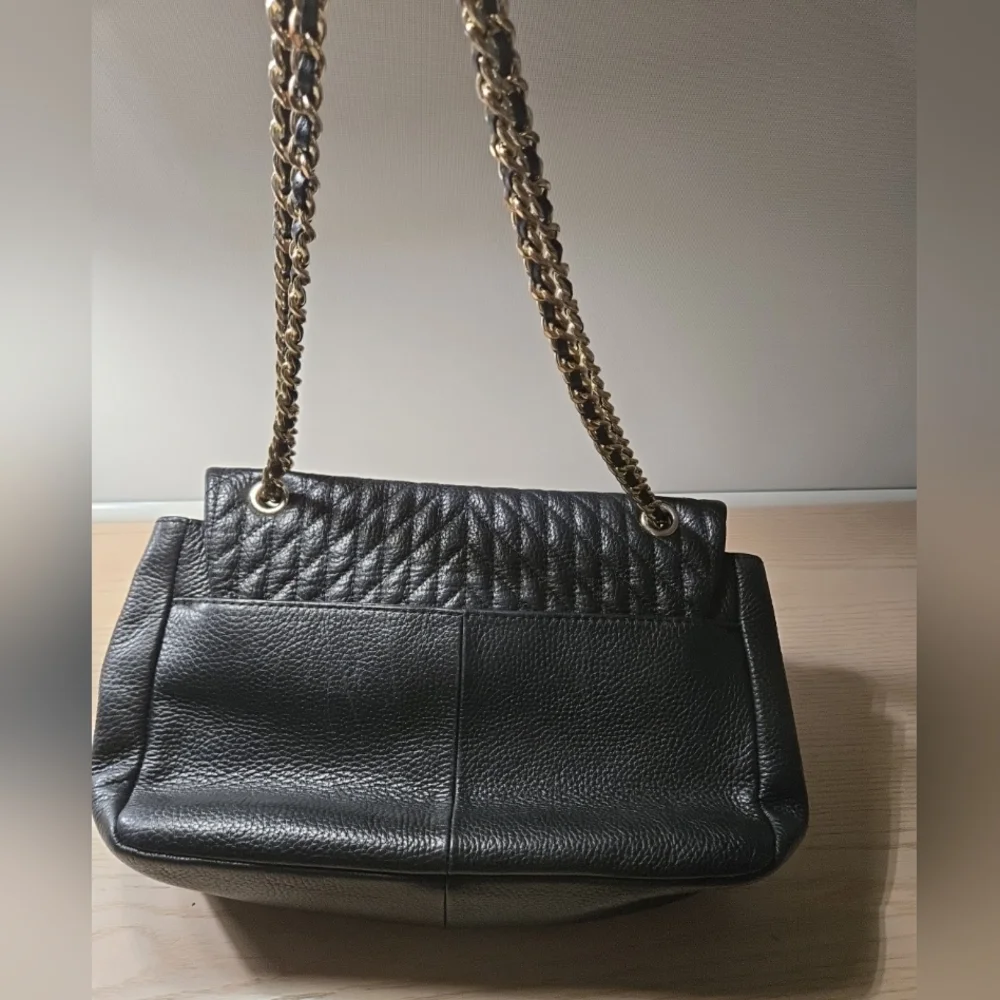 Karl Lagerfeld Paris Black Quilted Leather Shoulder Bag With Gold Hardware - Picture 2 of 6
